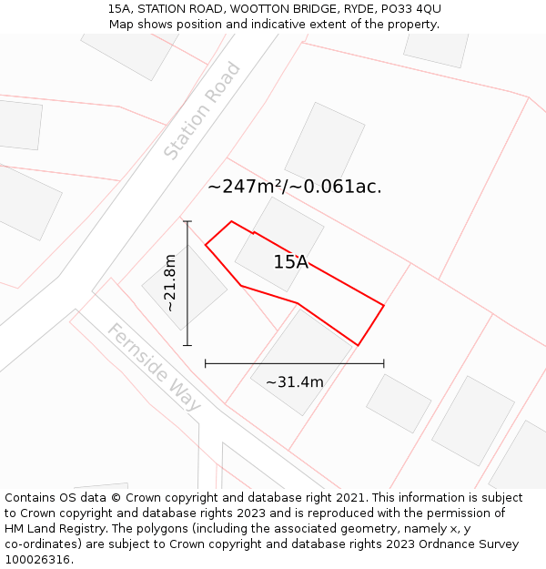 15A, STATION ROAD, WOOTTON BRIDGE, RYDE, PO33 4QU: Plot and title map