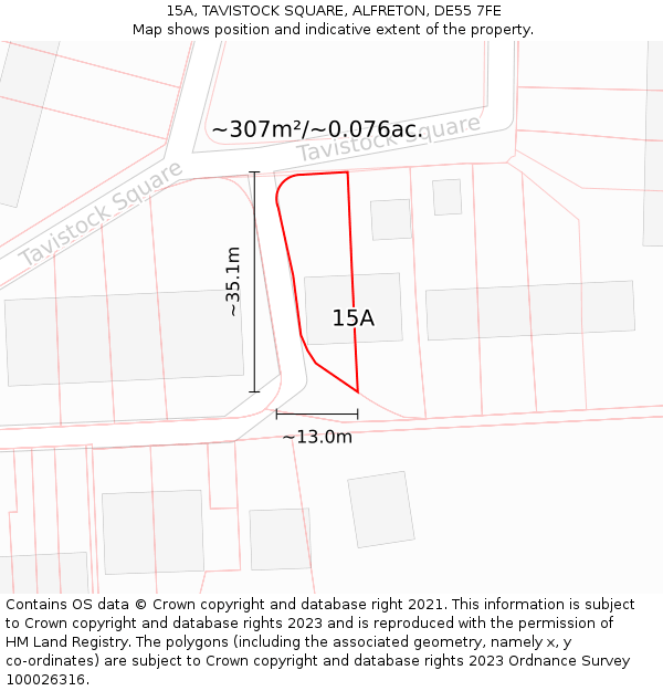 15A, TAVISTOCK SQUARE, ALFRETON, DE55 7FE: Plot and title map