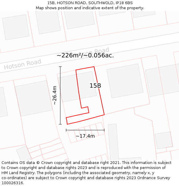 15B, HOTSON ROAD, SOUTHWOLD, IP18 6BS: Plot and title map