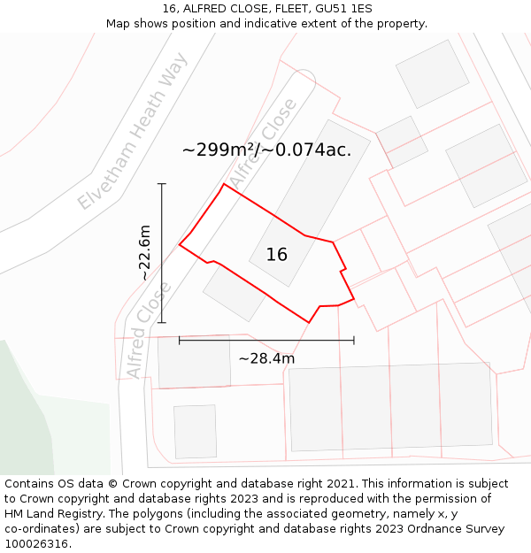 16, ALFRED CLOSE, FLEET, GU51 1ES: Plot and title map