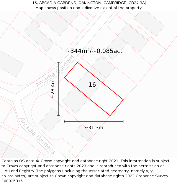 16, ARCADIA GARDENS, OAKINGTON, CAMBRIDGE, CB24 3AJ: Plot and title map