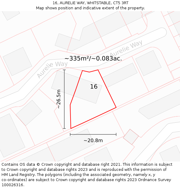 16, AURELIE WAY, WHITSTABLE, CT5 3RT: Plot and title map