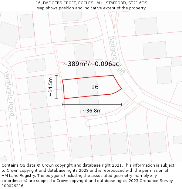 16, BADGERS CROFT, ECCLESHALL, STAFFORD, ST21 6DS: Plot and title map