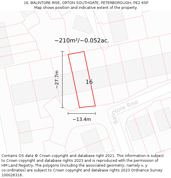 16, BALINTORE RISE, ORTON SOUTHGATE, PETERBOROUGH, PE2 6SP: Plot and title map