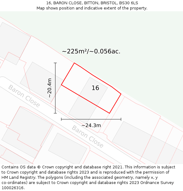 16, BARON CLOSE, BITTON, BRISTOL, BS30 6LS: Plot and title map