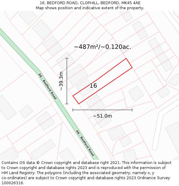 16, BEDFORD ROAD, CLOPHILL, BEDFORD, MK45 4AE: Plot and title map