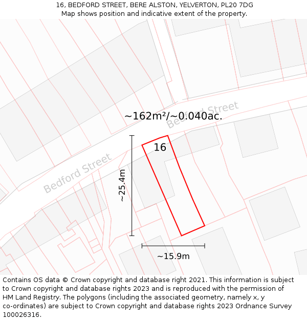 16, BEDFORD STREET, BERE ALSTON, YELVERTON, PL20 7DG: Plot and title map