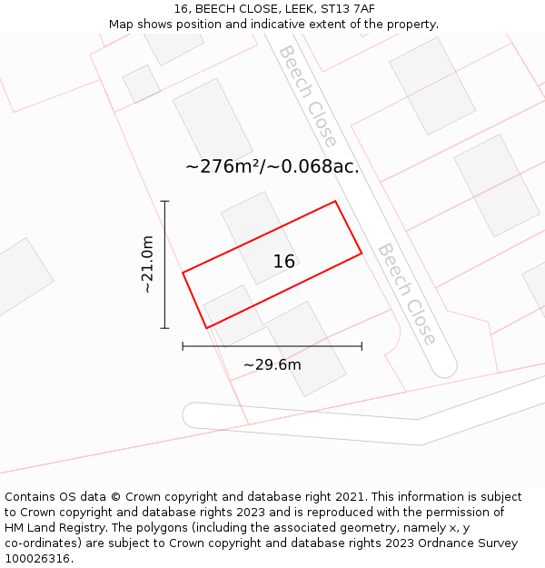 16, BEECH CLOSE, LEEK, ST13 7AF: Plot and title map