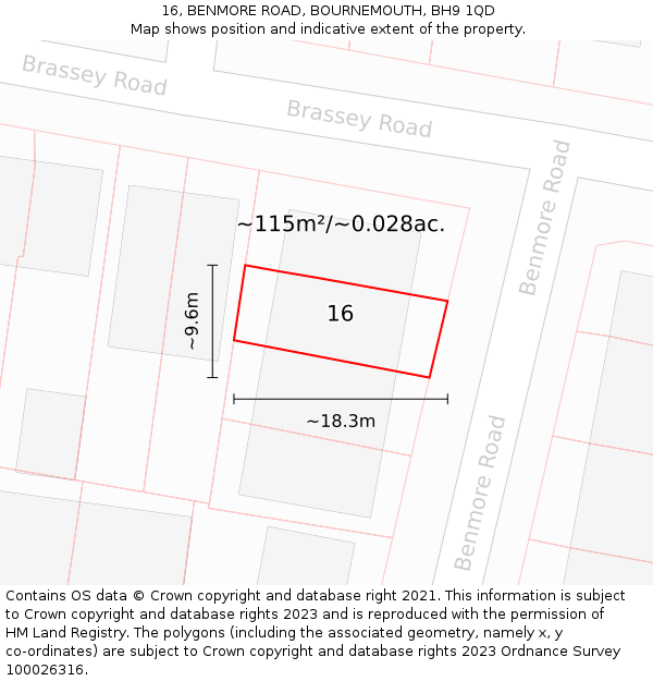 16, BENMORE ROAD, BOURNEMOUTH, BH9 1QD: Plot and title map