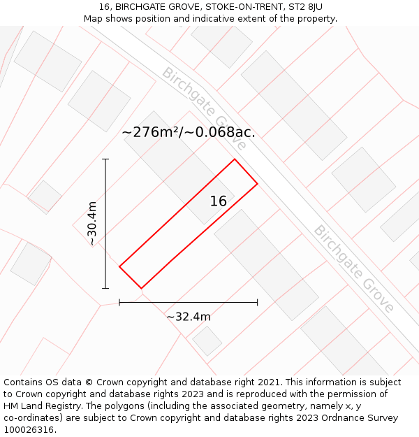 16, BIRCHGATE GROVE, STOKE-ON-TRENT, ST2 8JU: Plot and title map