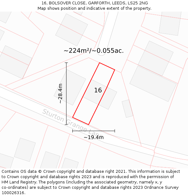 16, BOLSOVER CLOSE, GARFORTH, LEEDS, LS25 2NG: Plot and title map