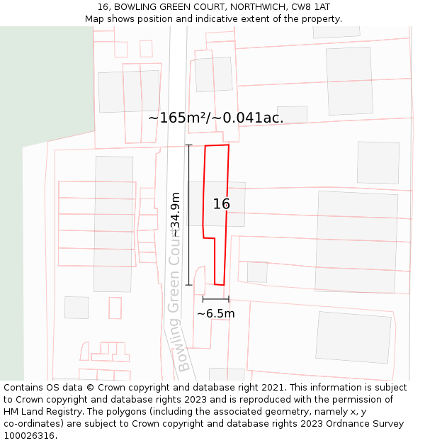 16, BOWLING GREEN COURT, NORTHWICH, CW8 1AT: Plot and title map