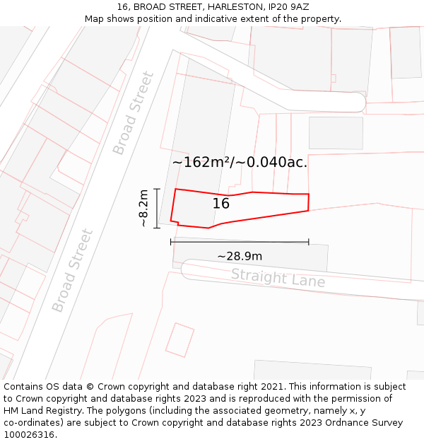 16, BROAD STREET, HARLESTON, IP20 9AZ: Plot and title map