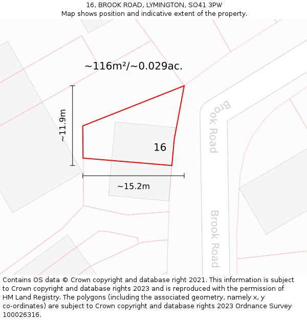 16, BROOK ROAD, LYMINGTON, SO41 3PW: Plot and title map