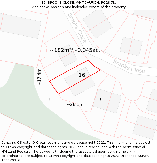 16, BROOKS CLOSE, WHITCHURCH, RG28 7JU: Plot and title map