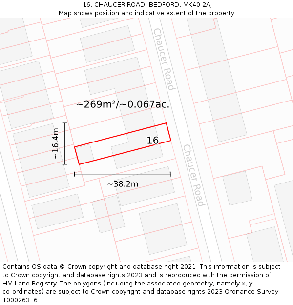 16, CHAUCER ROAD, BEDFORD, MK40 2AJ: Plot and title map