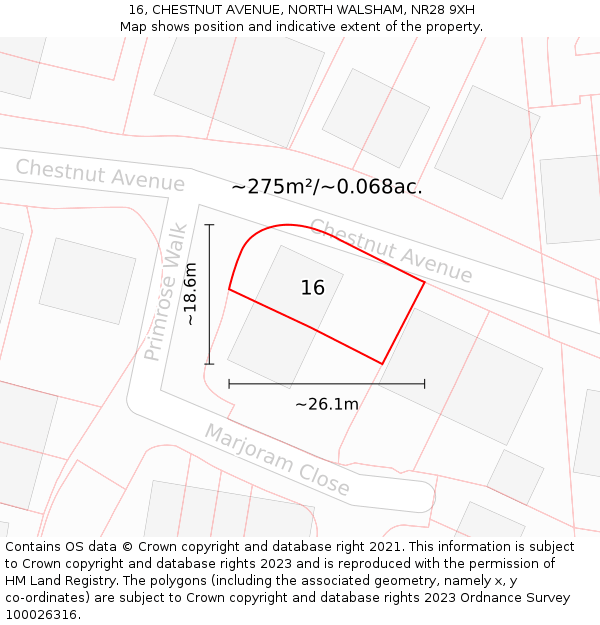 16, CHESTNUT AVENUE, NORTH WALSHAM, NR28 9XH: Plot and title map