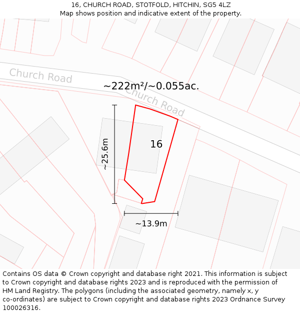 16, CHURCH ROAD, STOTFOLD, HITCHIN, SG5 4LZ: Plot and title map