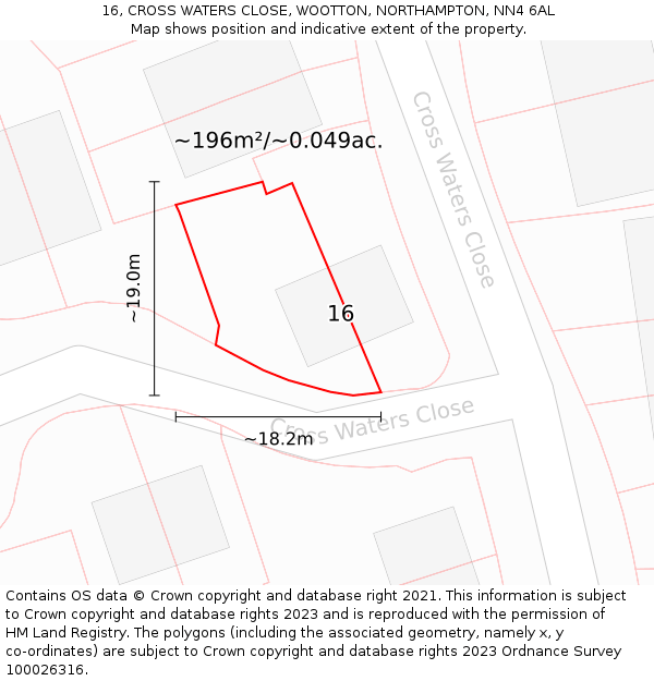16, CROSS WATERS CLOSE, WOOTTON, NORTHAMPTON, NN4 6AL: Plot and title map