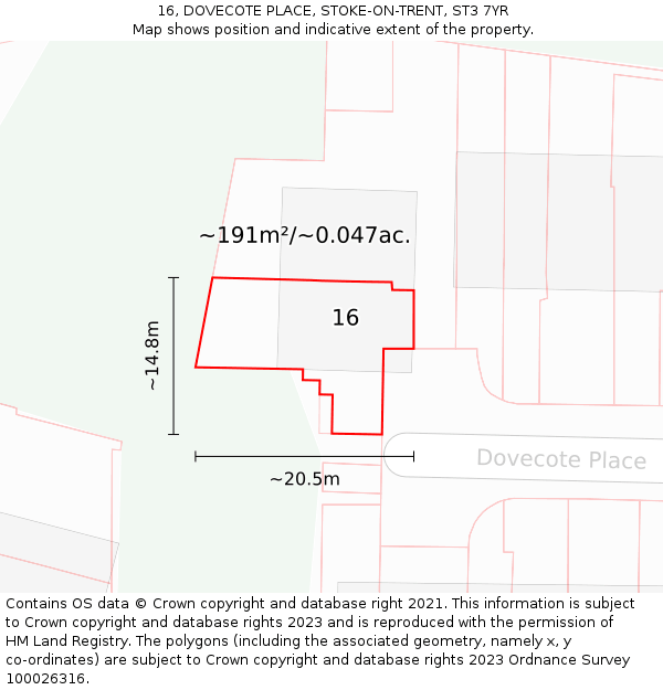 16, DOVECOTE PLACE, STOKE-ON-TRENT, ST3 7YR: Plot and title map