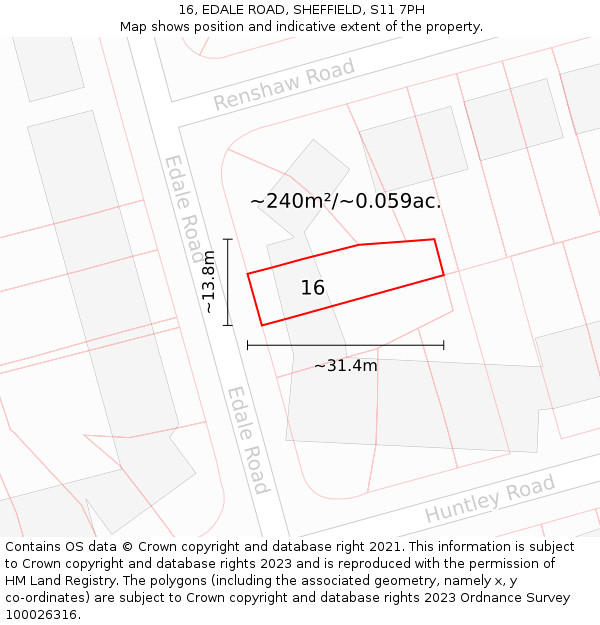 16, EDALE ROAD, SHEFFIELD, S11 7PH: Plot and title map