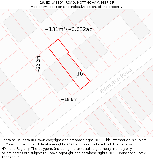 16, EDNASTON ROAD, NOTTINGHAM, NG7 2JF: Plot and title map