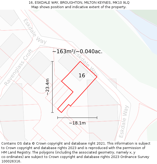 16, ESKDALE WAY, BROUGHTON, MILTON KEYNES, MK10 9LQ: Plot and title map