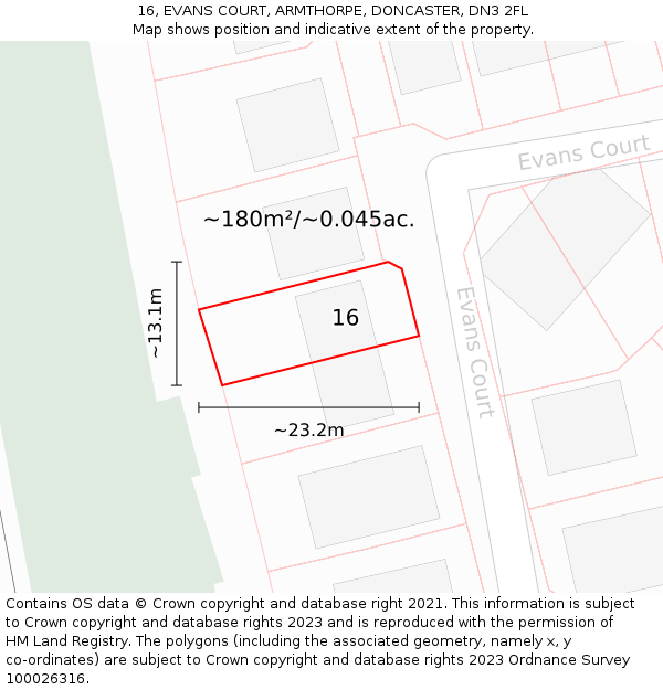 16, EVANS COURT, ARMTHORPE, DONCASTER, DN3 2FL: Plot and title map