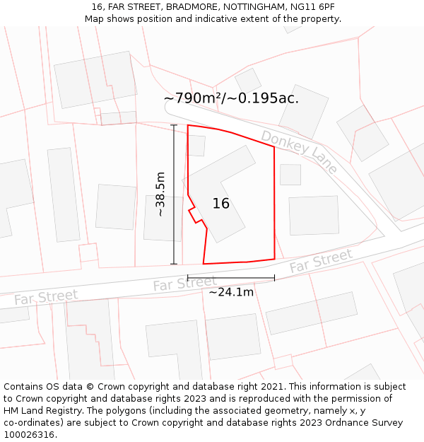 16, FAR STREET, BRADMORE, NOTTINGHAM, NG11 6PF: Plot and title map