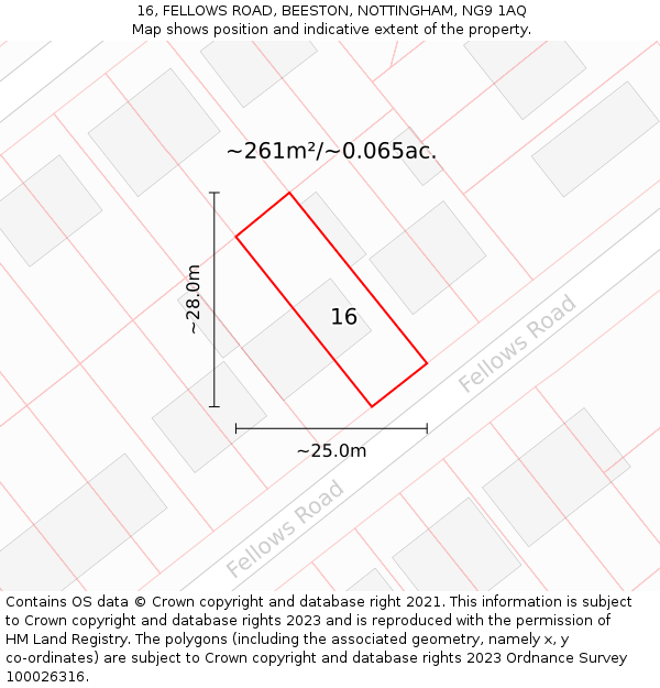 16, FELLOWS ROAD, BEESTON, NOTTINGHAM, NG9 1AQ: Plot and title map