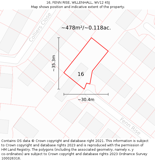 16, FENN RISE, WILLENHALL, WV12 4SJ: Plot and title map