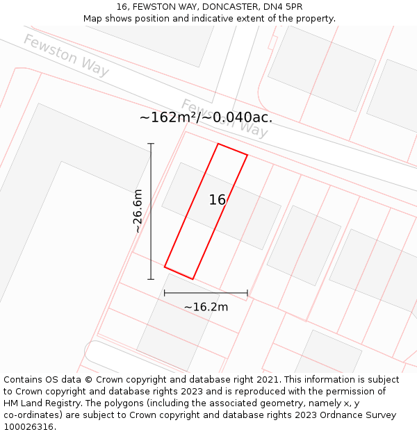 16, FEWSTON WAY, DONCASTER, DN4 5PR: Plot and title map