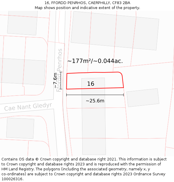 16, FFORDD PENRHOS, CAERPHILLY, CF83 2BA: Plot and title map
