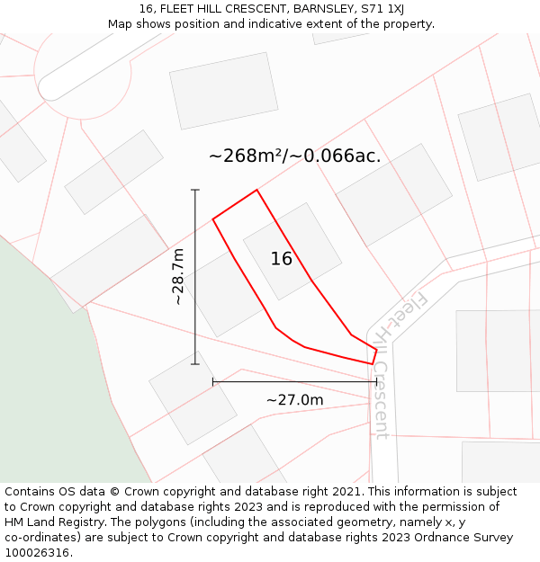 16, FLEET HILL CRESCENT, BARNSLEY, S71 1XJ: Plot and title map