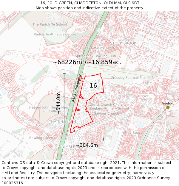 16, FOLD GREEN, CHADDERTON, OLDHAM, OL9 9DT: Plot and title map