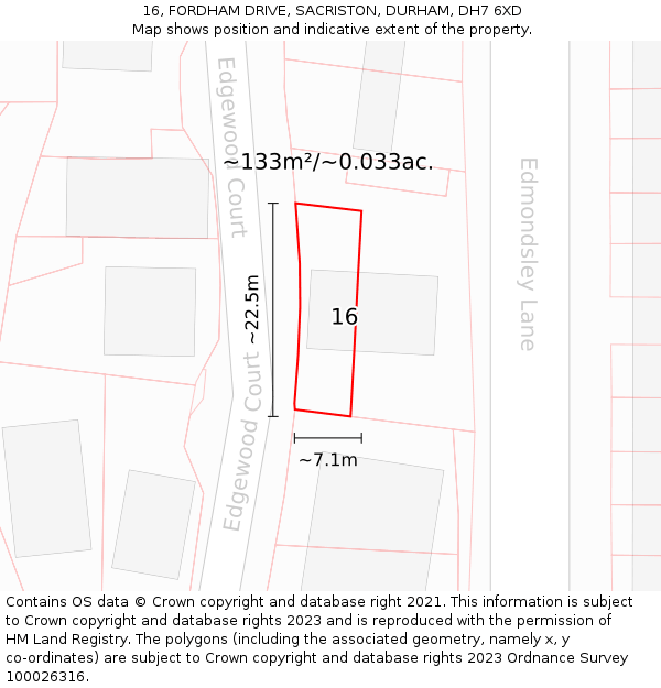 16, FORDHAM DRIVE, SACRISTON, DURHAM, DH7 6XD: Plot and title map