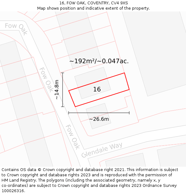 16, FOW OAK, COVENTRY, CV4 9XS: Plot and title map