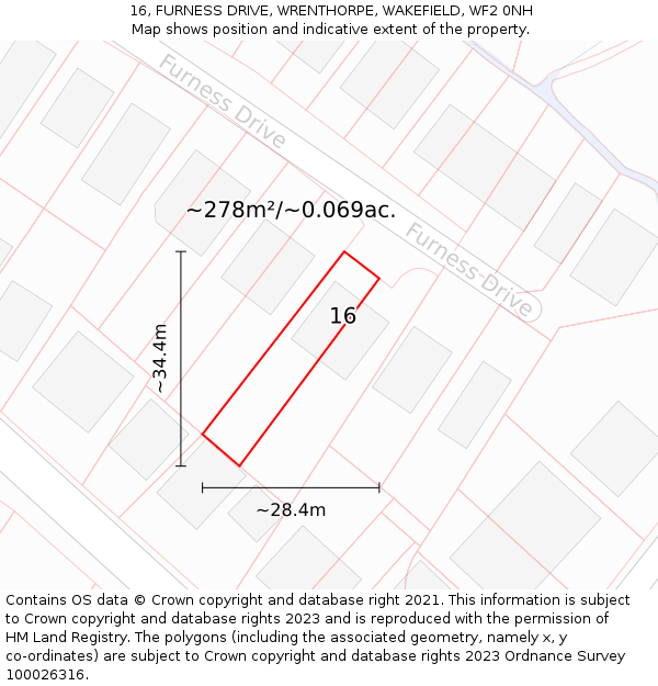 16, FURNESS DRIVE, WRENTHORPE, WAKEFIELD, WF2 0NH: Plot and title map