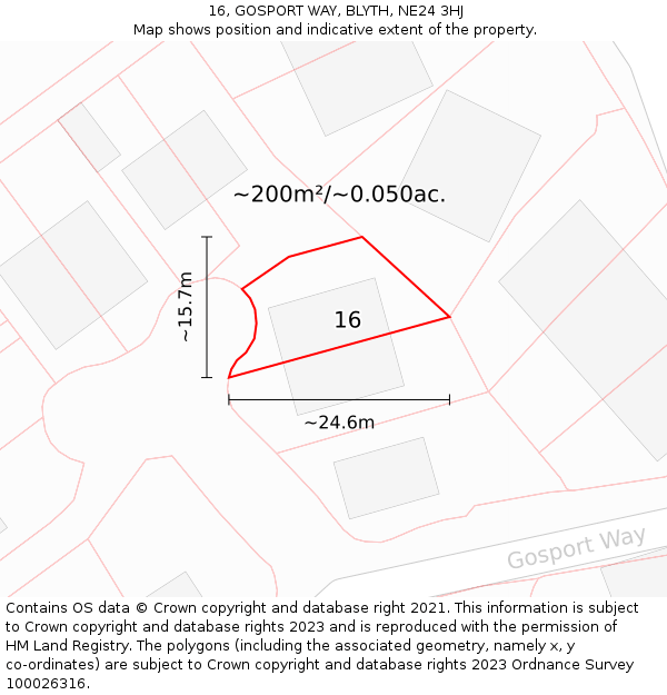 16, GOSPORT WAY, BLYTH, NE24 3HJ: Plot and title map