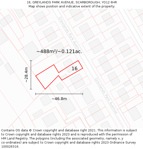 16, GREYLANDS PARK AVENUE, SCARBOROUGH, YO12 6HR: Plot and title map