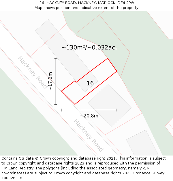 16, HACKNEY ROAD, HACKNEY, MATLOCK, DE4 2PW: Plot and title map