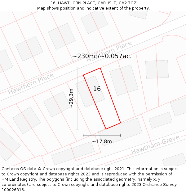 16, HAWTHORN PLACE, CARLISLE, CA2 7GZ: Plot and title map