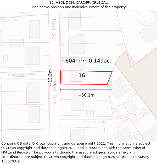 16, HEOL DON, CARDIFF, CF14 2AU: Plot and title map