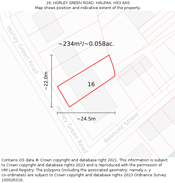 16, HORLEY GREEN ROAD, HALIFAX, HX3 6AS: Plot and title map