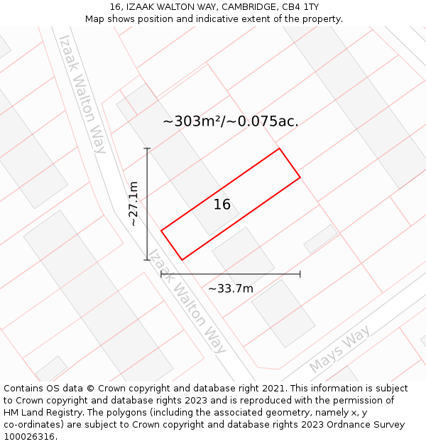 16, IZAAK WALTON WAY, CAMBRIDGE, CB4 1TY: Plot and title map