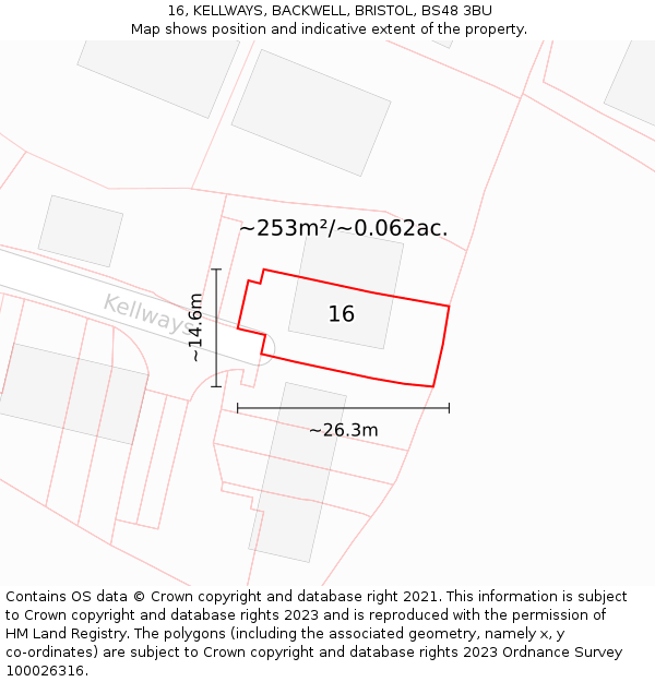 16, KELLWAYS, BACKWELL, BRISTOL, BS48 3BU: Plot and title map