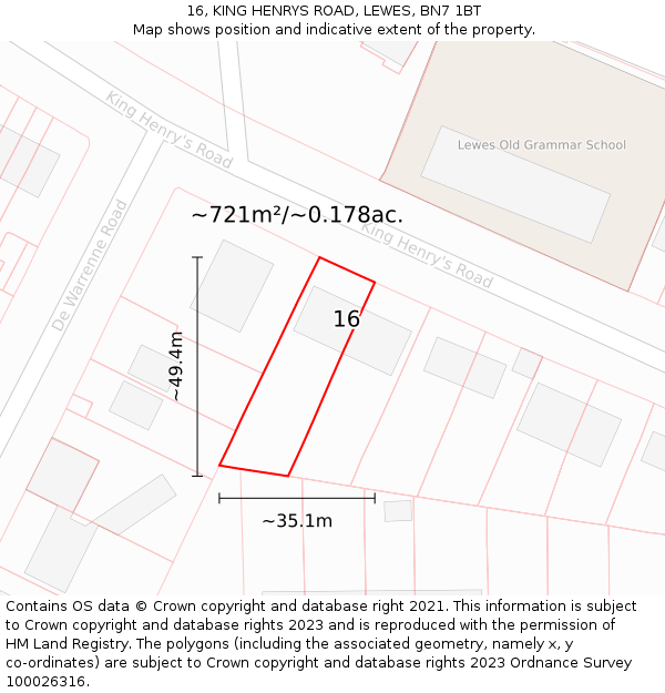 16, KING HENRYS ROAD, LEWES, BN7 1BT: Plot and title map