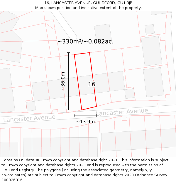 16, LANCASTER AVENUE, GUILDFORD, GU1 3JR: Plot and title map