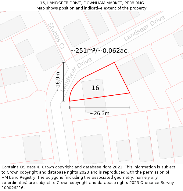 16, LANDSEER DRIVE, DOWNHAM MARKET, PE38 9NG: Plot and title map