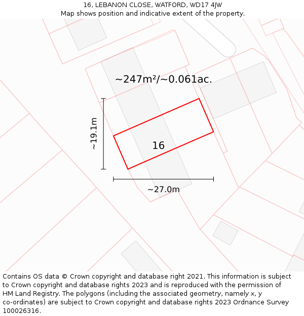 16, LEBANON CLOSE, WATFORD, WD17 4JW: Plot and title map